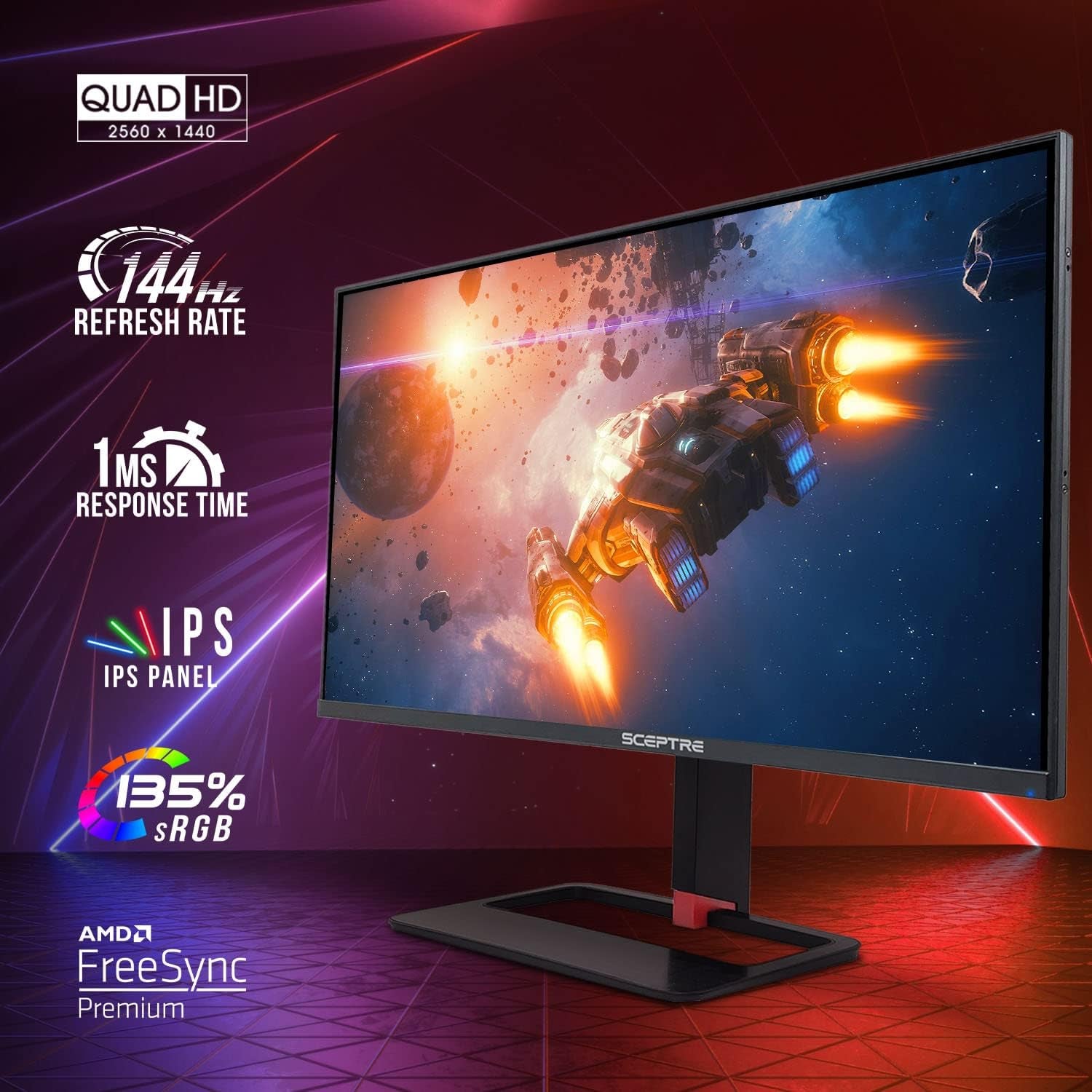 27 Inch QHD IPS LED Monitor 2560X1440 HDR400 HDMI Displayport up to 144Hz 1Ms Height Adjustable, Build-In Speakers, Gunmetal Black (E275B-QPN168)