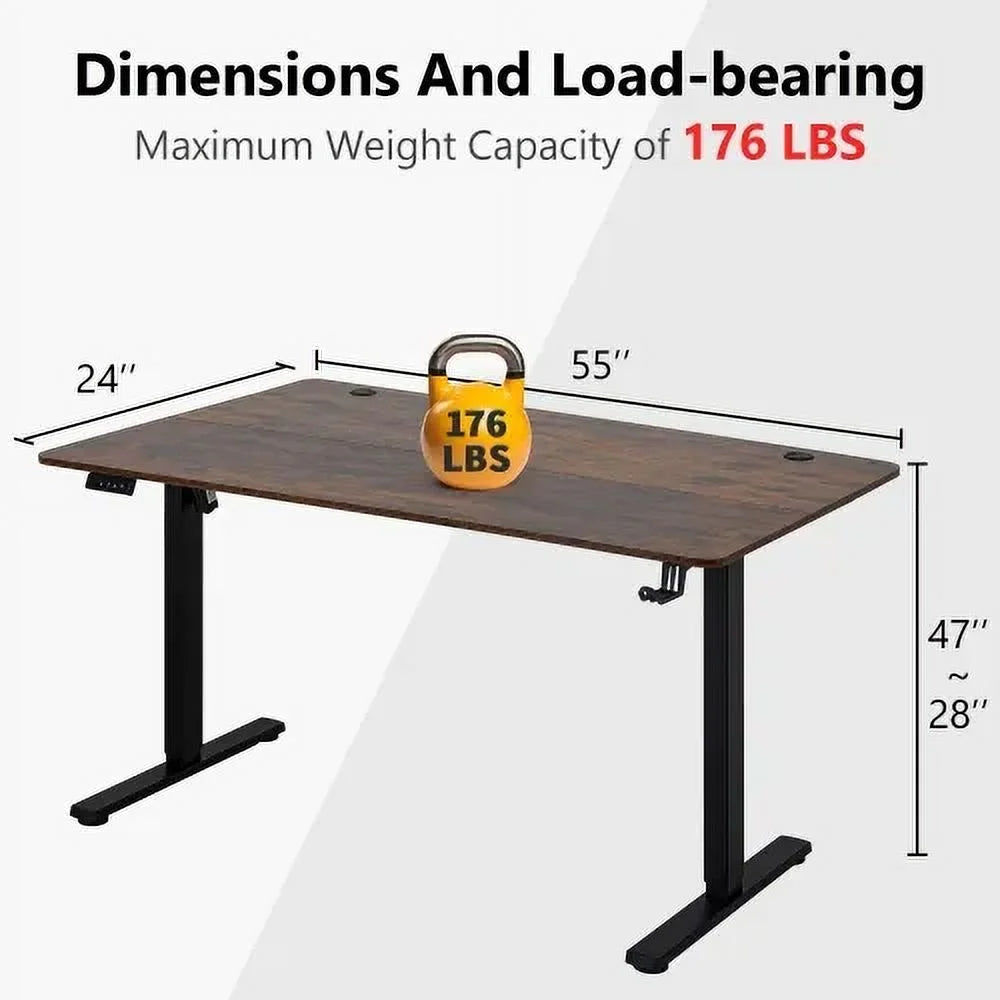 55" X 24" Electric Standing Desk Adjustable Height, 4 Memory Height Settings, Headphone Hook, Cable Manager, Sit Stand up Desk for Home Office & Computer Workstation, (Brown)