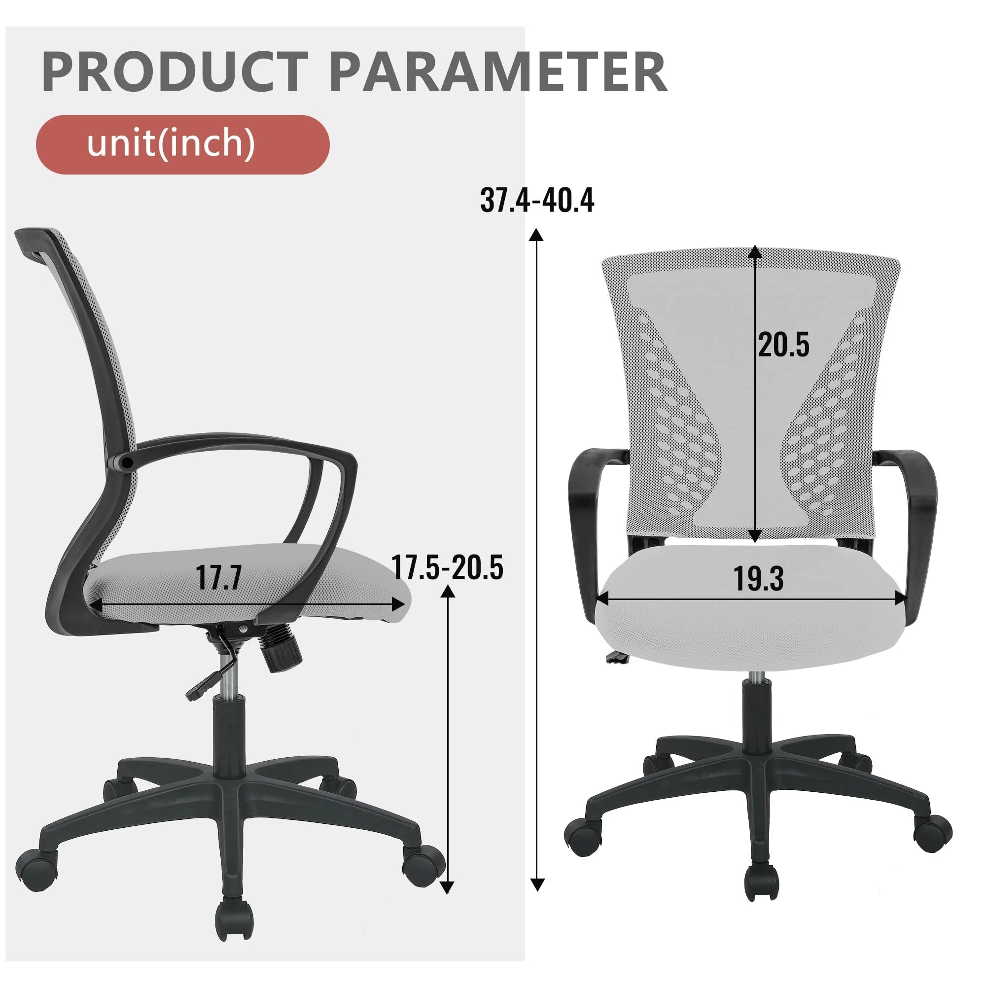 Ergonomic Office Chair, Lumbar Support, Adjustable Height with Armrests for Adults(Grey)
