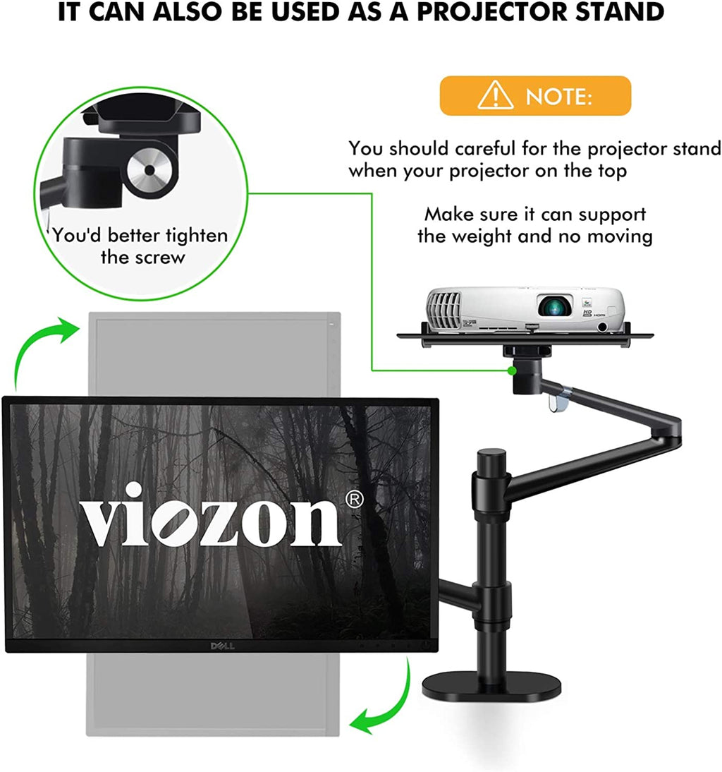 Monitor and Laptop Mount, 2-In-1 Adjustable Dual Arm Desk Mounts Single Desk Arm Stand/Holder for 17 to 32 Inch LCD Computer Screens, Extra Tray Fits 12 to 17 Inch Laptops (Black)