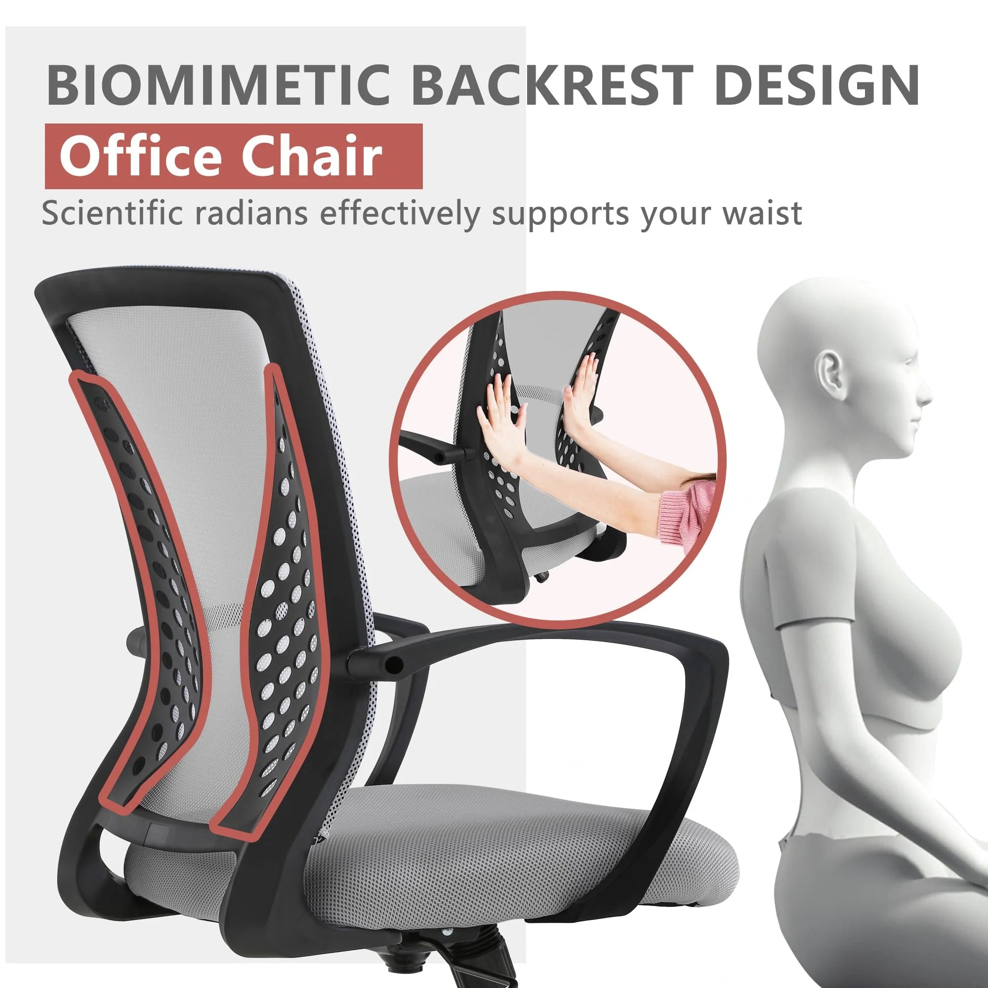 Ergonomic Office Chair, Lumbar Support, Adjustable Height with Armrests for Adults(Grey)