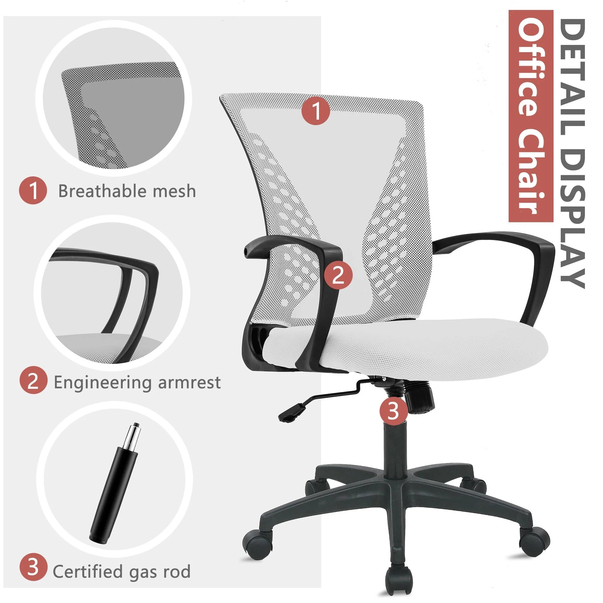 Ergonomic Office Chair, Lumbar Support, Adjustable Height with Armrests for Adults(Grey)