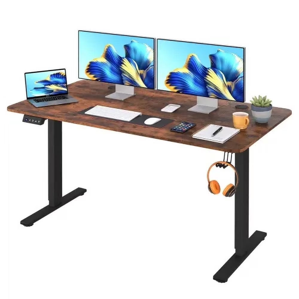 55" X 24" Electric Standing Desk Adjustable Height, 4 Memory Height Settings, Headphone Hook, Cable Manager, Sit Stand up Desk for Home Office & Computer Workstation, (Brown)