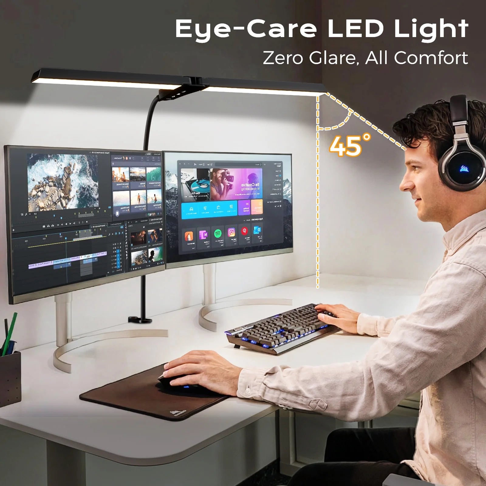 28" LED Desk Lamp, 96 Leds Eye-Care Monitor Light, 3 Brightness Levels & 4 Temperatures Flexible Gooseneck & Architect Desk Clamp for Home Office, Study, Design