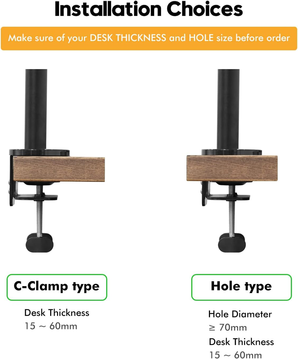 Monitor and Laptop Mount, 2-In-1 Adjustable Dual Arm Desk Mounts Single Desk Arm Stand/Holder for 17 to 32 Inch LCD Computer Screens, Extra Tray Fits 12 to 17 Inch Laptops (Black)