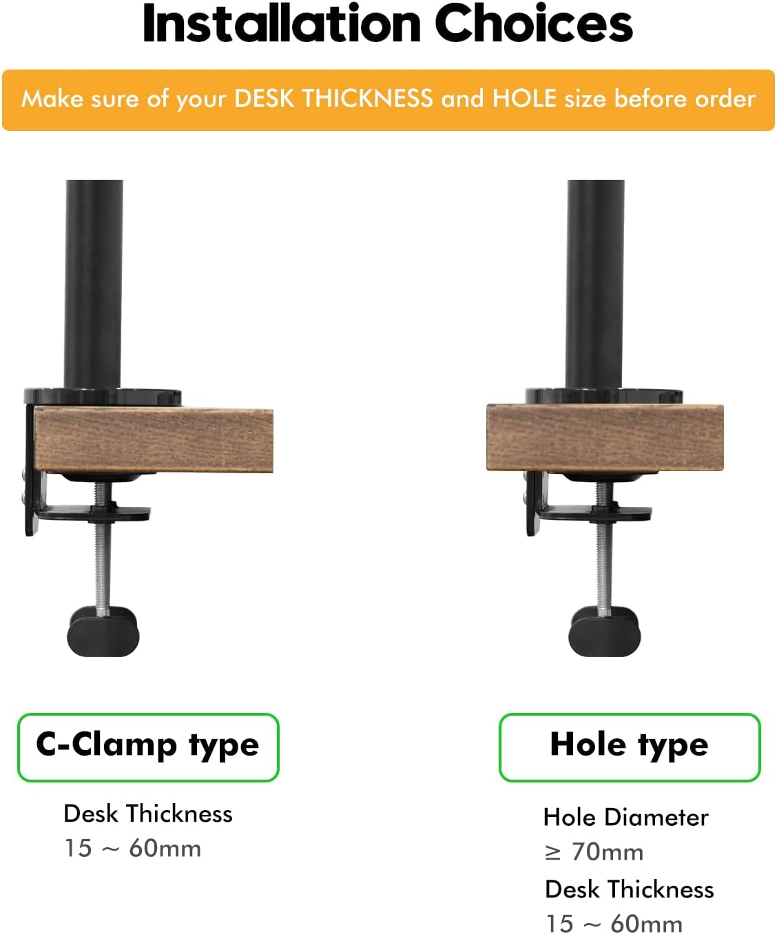 Monitor and Laptop Mount, 2-In-1 Adjustable Dual Arm Desk Mounts Single Desk Arm Stand/Holder for 17 to 32 Inch LCD Computer Screens, Extra Tray Fits 12 to 17 Inch Laptops (Black)