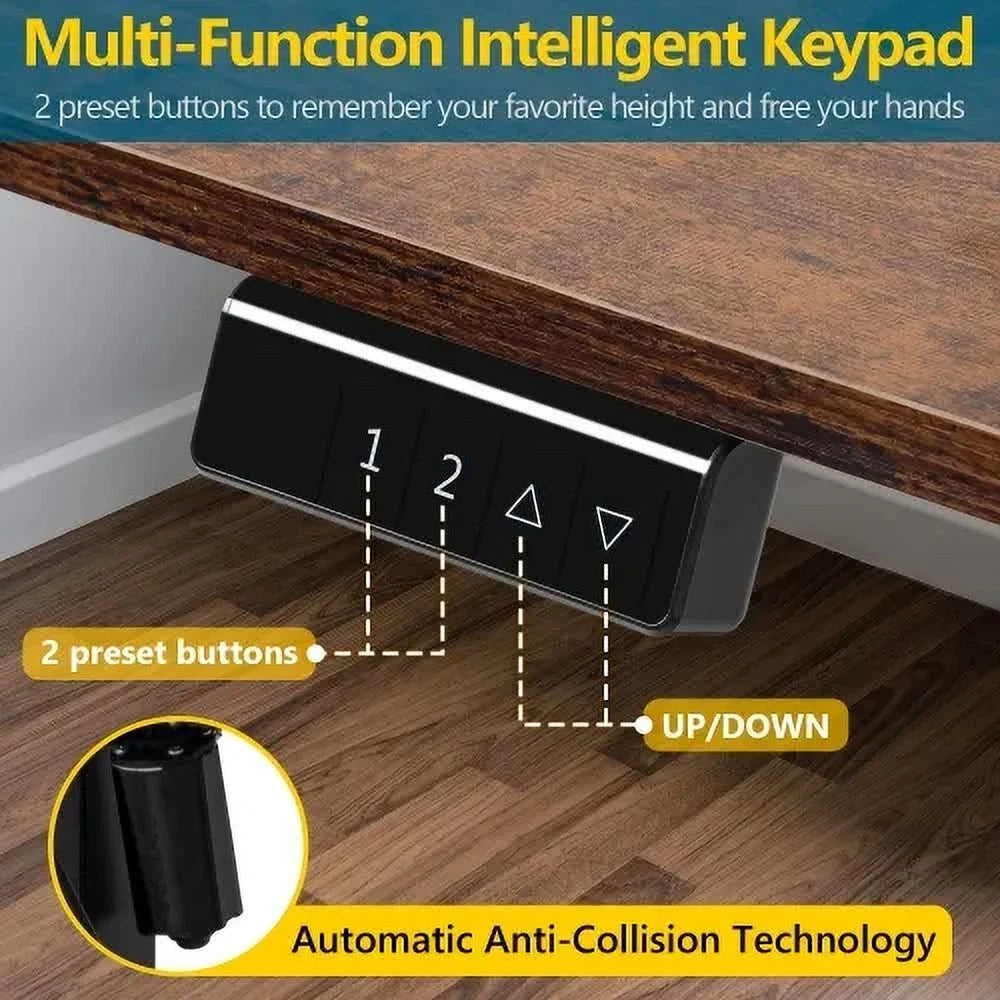 55" X 24" Electric Standing Desk Adjustable Height, 4 Memory Height Settings, Headphone Hook, Cable Manager, Sit Stand up Desk for Home Office & Computer Workstation, (Brown)