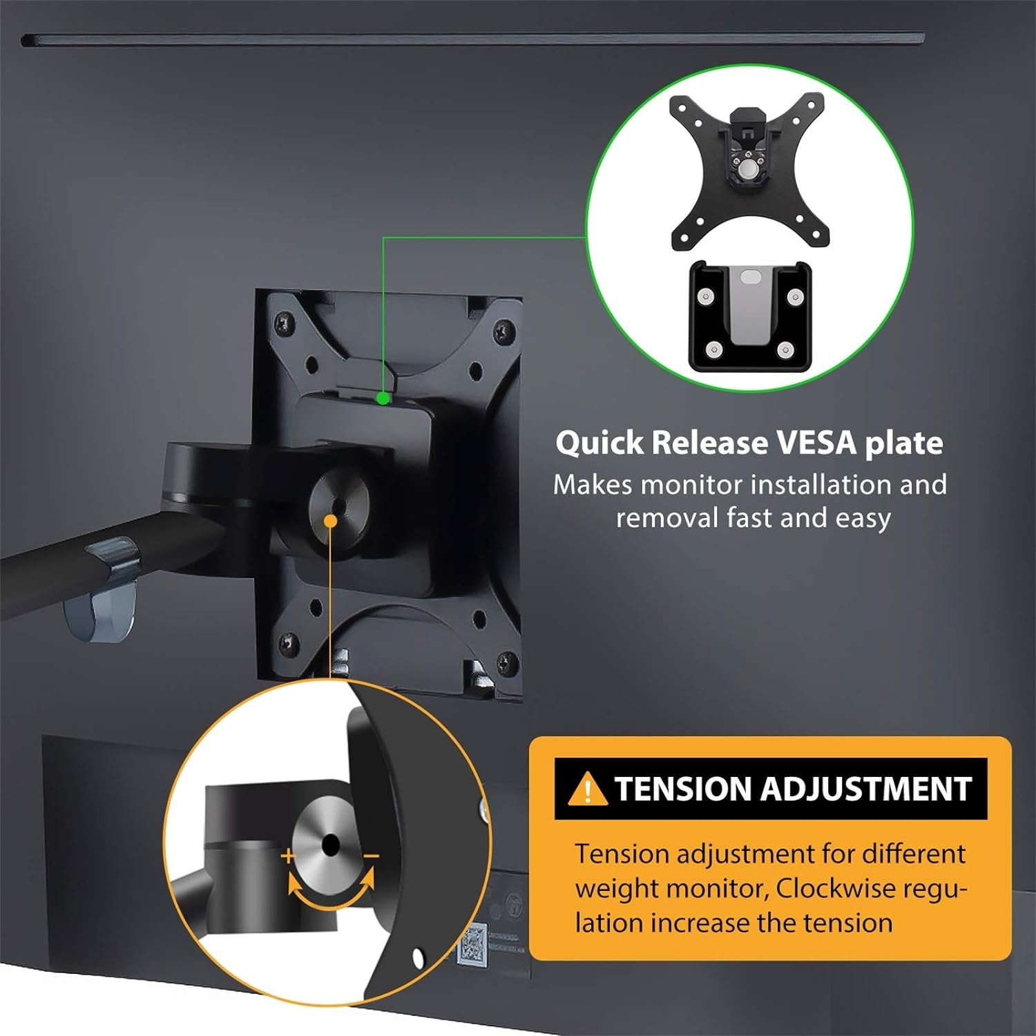 Monitor and Laptop Mount, 2-In-1 Adjustable Dual Arm Desk Mounts Single Desk Arm Stand/Holder for 17 to 32 Inch LCD Computer Screens, Extra Tray Fits 12 to 17 Inch Laptops (Black)