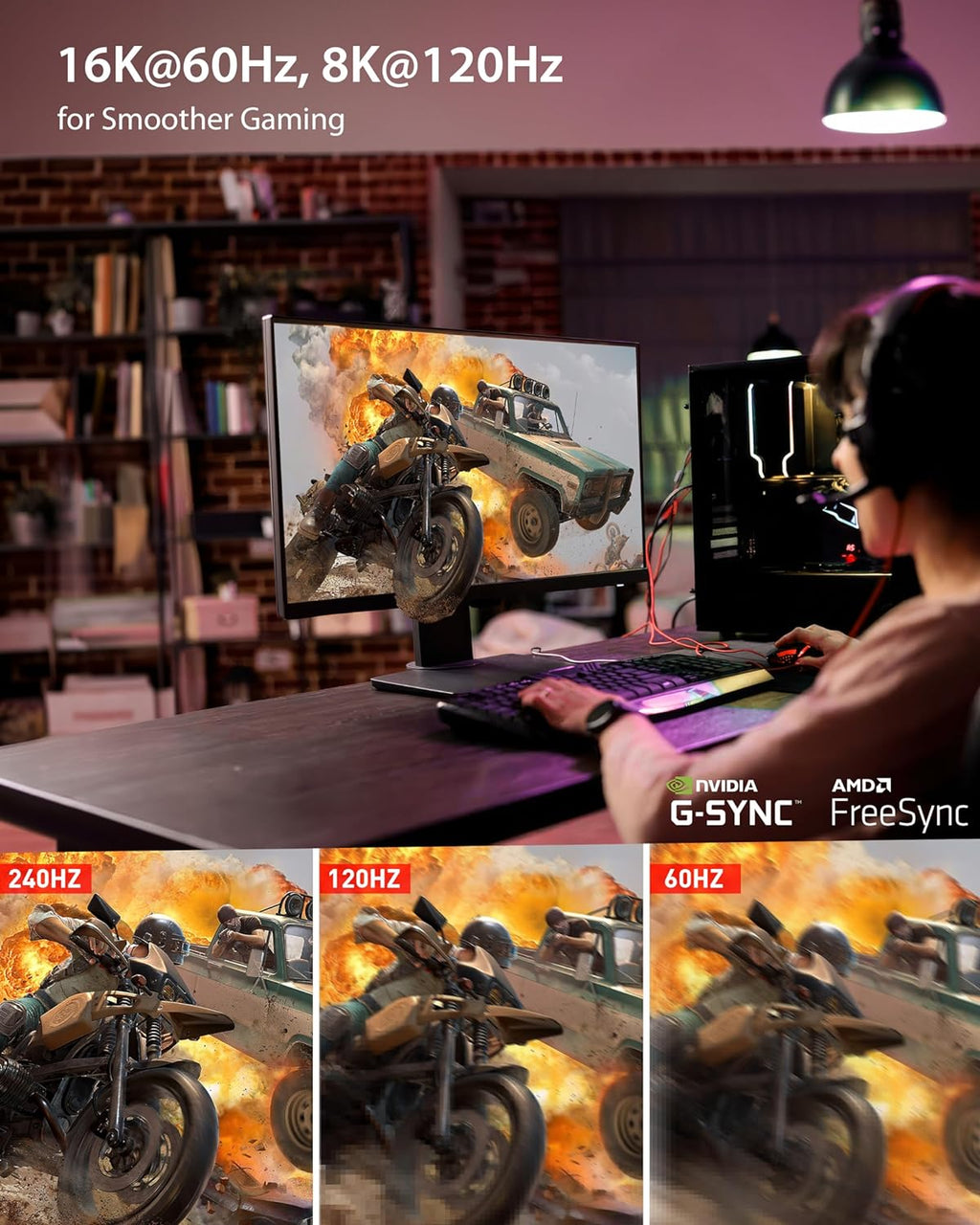 Displayport 2.1 Cable 6.6FT, 80Gbps [16K@60Hz, 8K@120Hz, 4K@240Hz, 1080P@360Hz] HDR, HDCP, DSC 1.2A, Freesync G-Sync DP Cable for Gaming Monitor, RTX 5090, RX 9070, RTX 6000 Ada