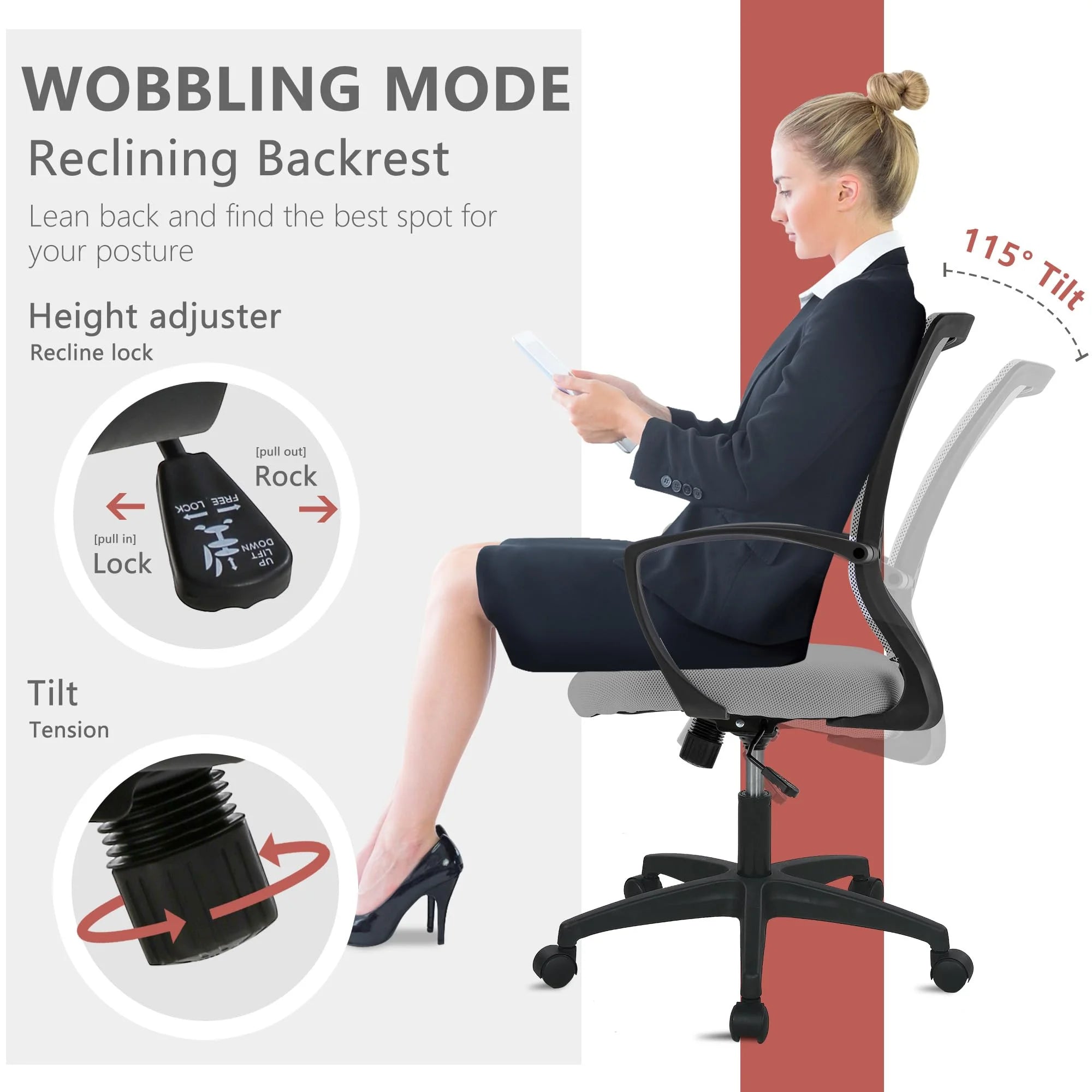 Ergonomic Office Chair, Lumbar Support, Adjustable Height with Armrests for Adults(Grey)